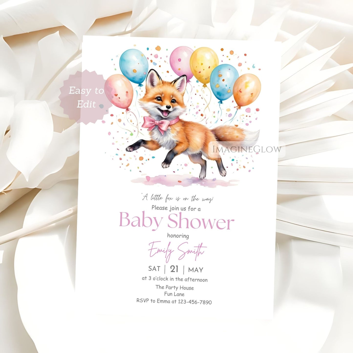 mom and baby fox invitation template

