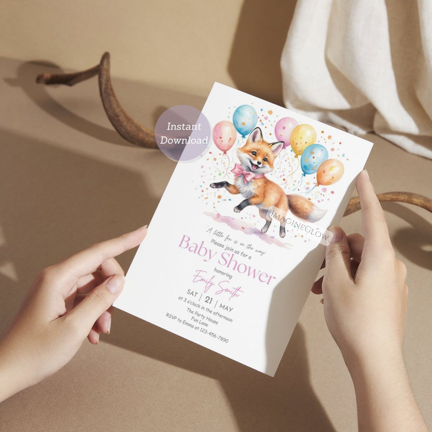girl baby shower invite with forest animals
