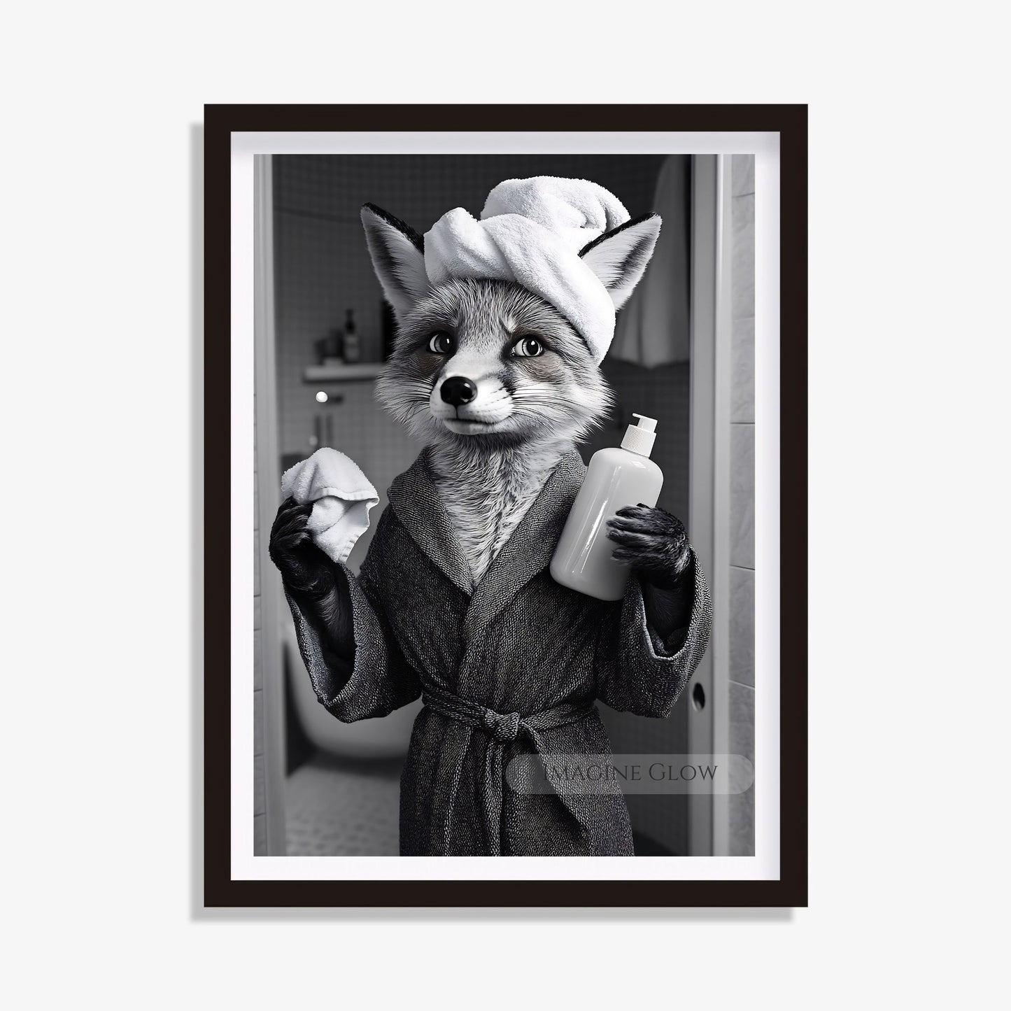 Fox bathroom decor black and white print
