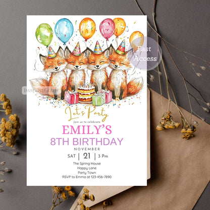 Editable forest animal party invitation
Autumn-themed fox birthday invitation
Digital fox birthday invitation
