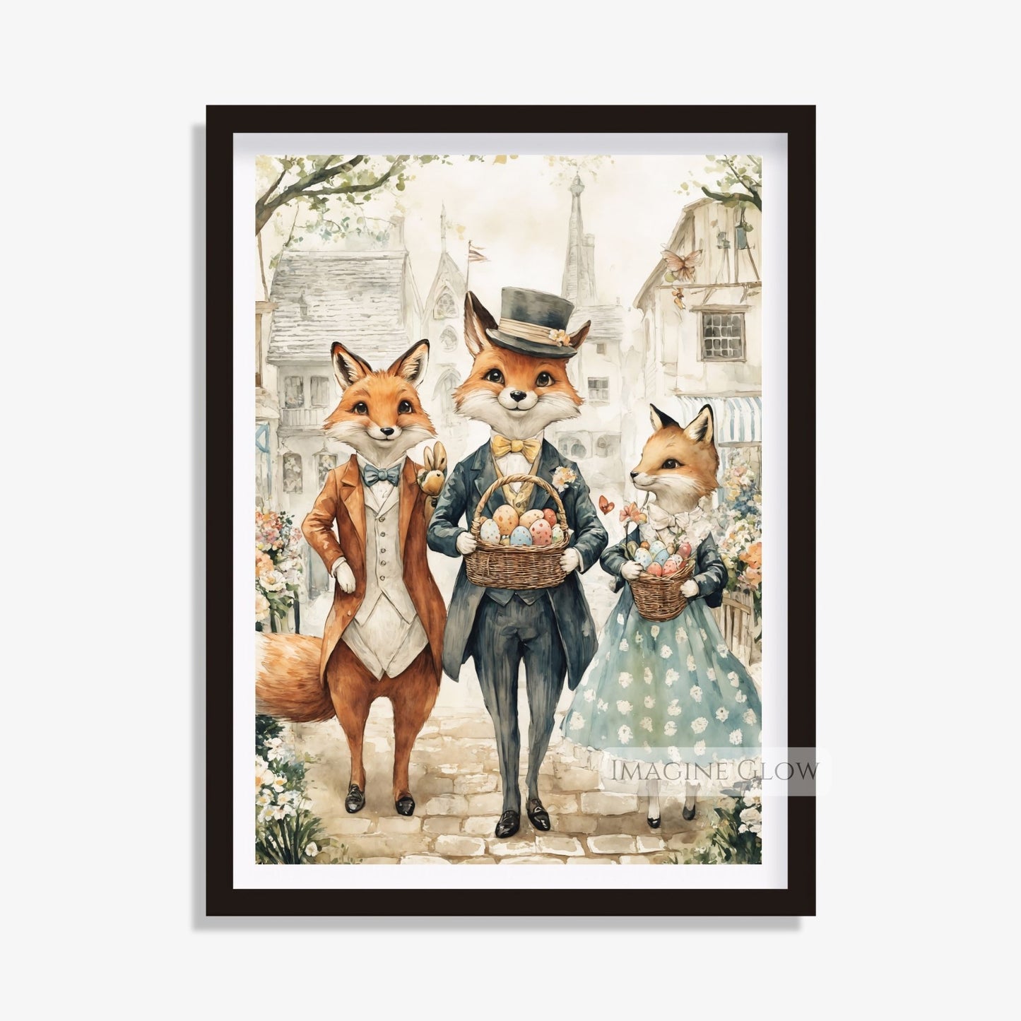 Classic Victorian Fox Illustration with Flowers
