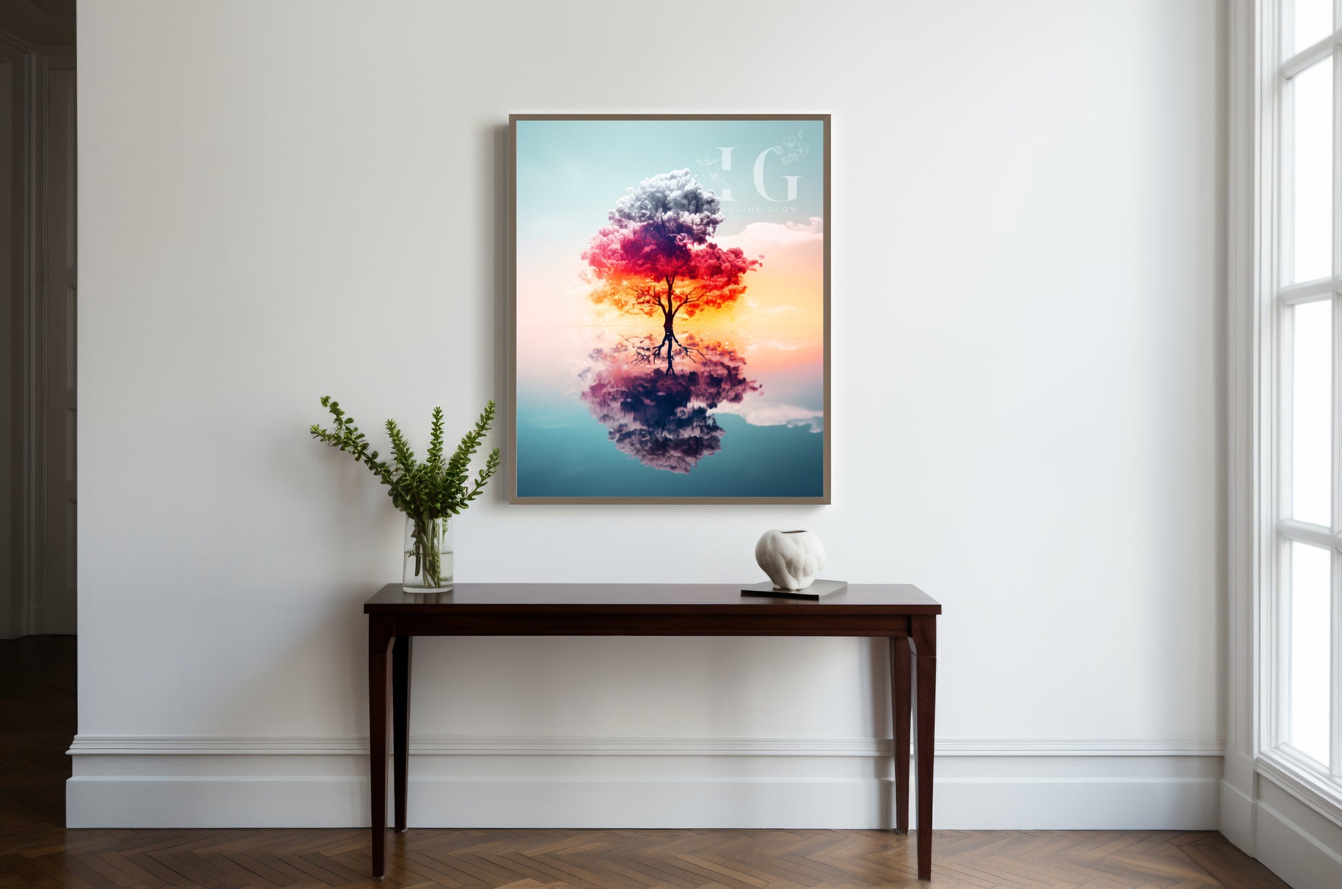 Beautiful wall decor showcasing a tree adorned with bright colors