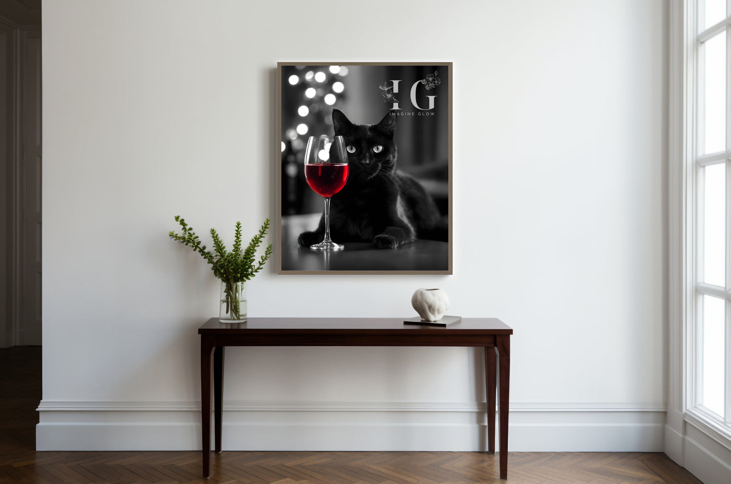 Printable funny Cat Red Wine artwork adds a whimsical touch to your space.