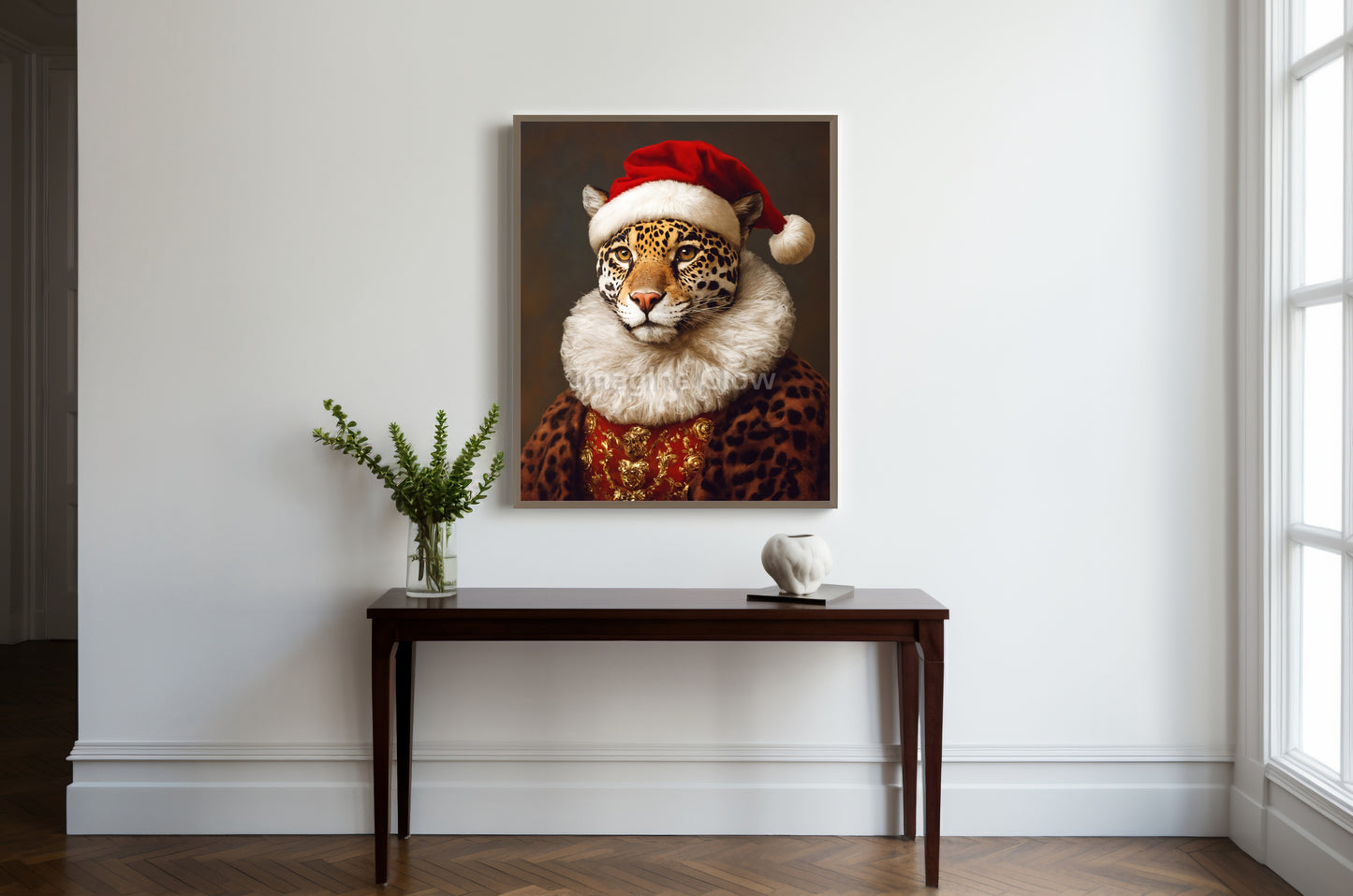 Unique Cheetah Christmas art with a classic Renaissance animal portrait design.