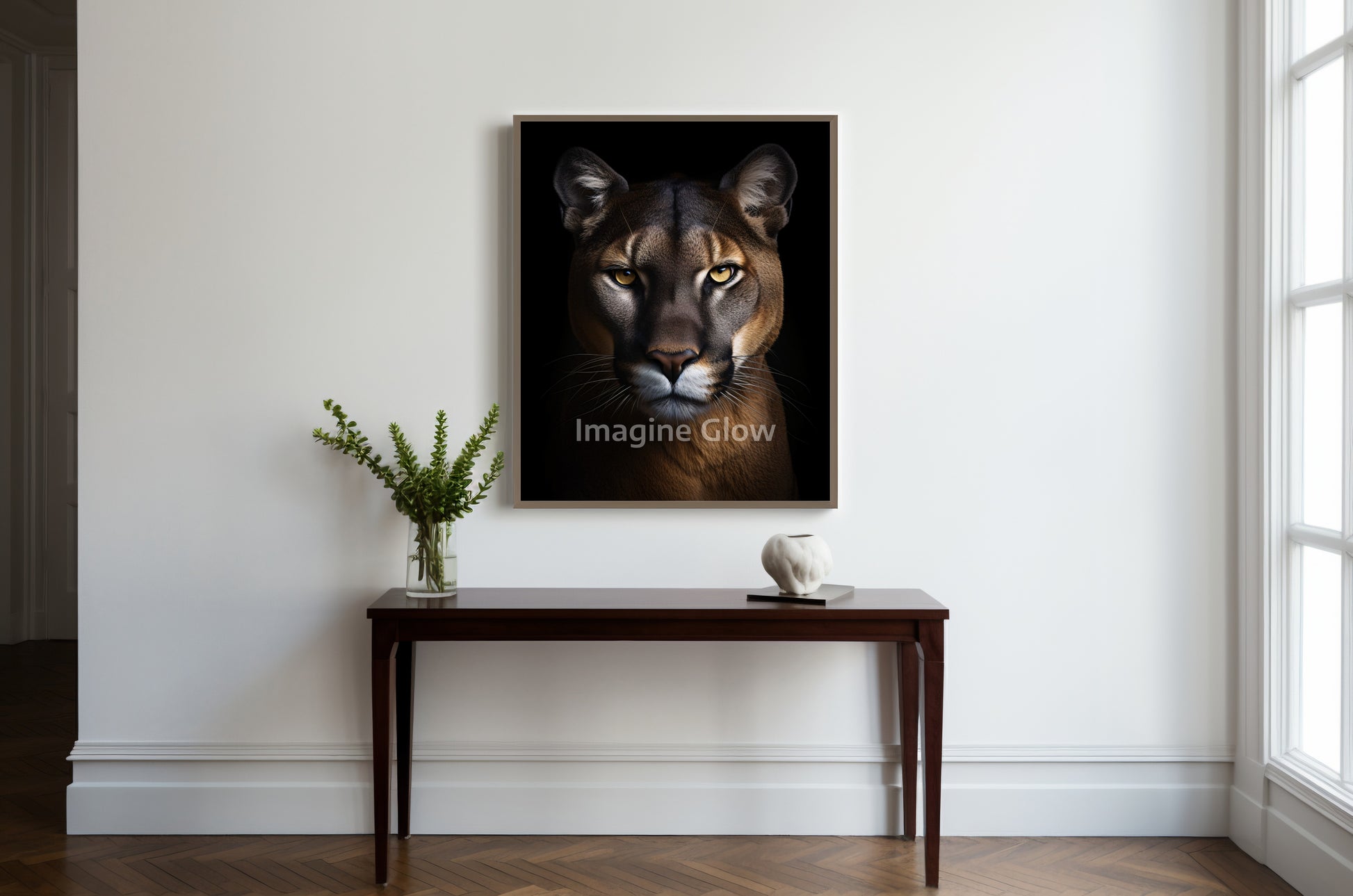 Striking illustration of a mountain lion in an atmospheric style