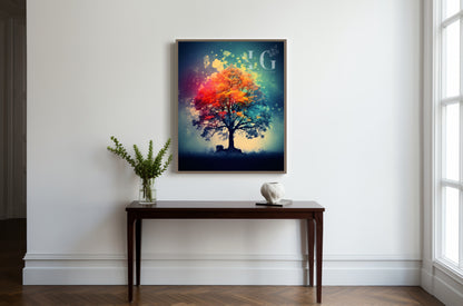 Cheerful wall decor showcasing a tree with bright and bold colors