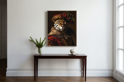 Cheetah Christmas Art - Renaissance Animal Portrait Printable Art