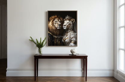 Lion Couple Portrait - Renaissance Animal Portrait