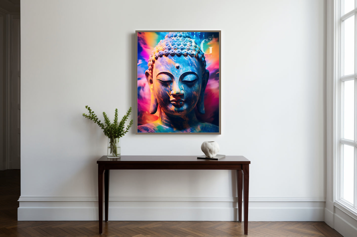 Printable calmness decor featuring a tranquil Buddha art print.