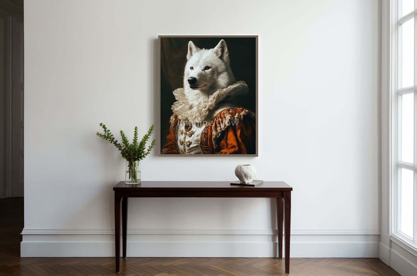 Renaissance White Wolf Art - Victorian Animal Portrait