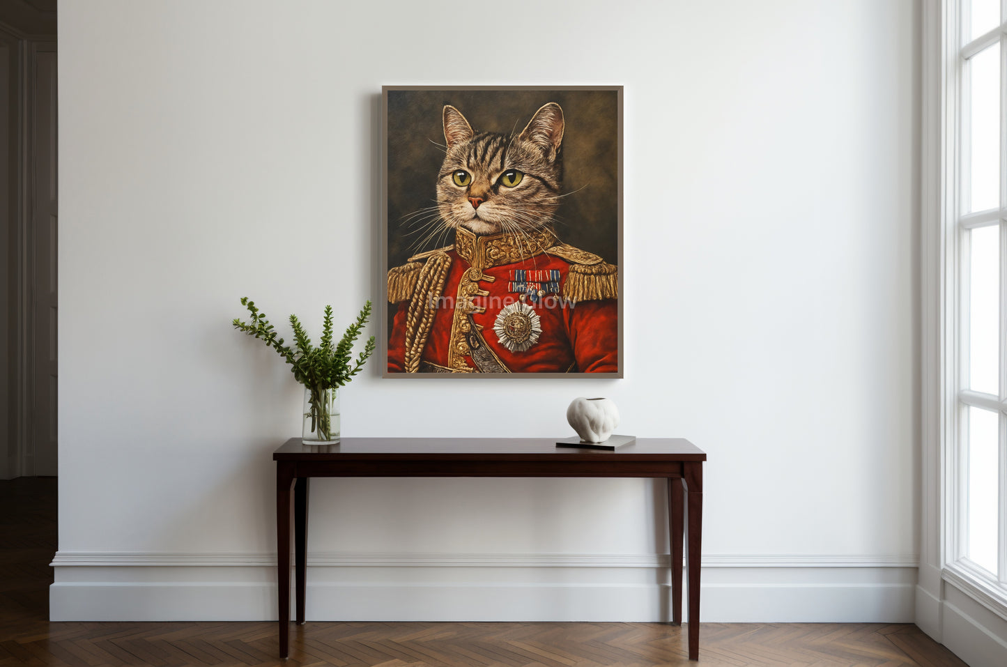 Renaissance-style pet portrait featuring an aristocratic cat, ready to print.