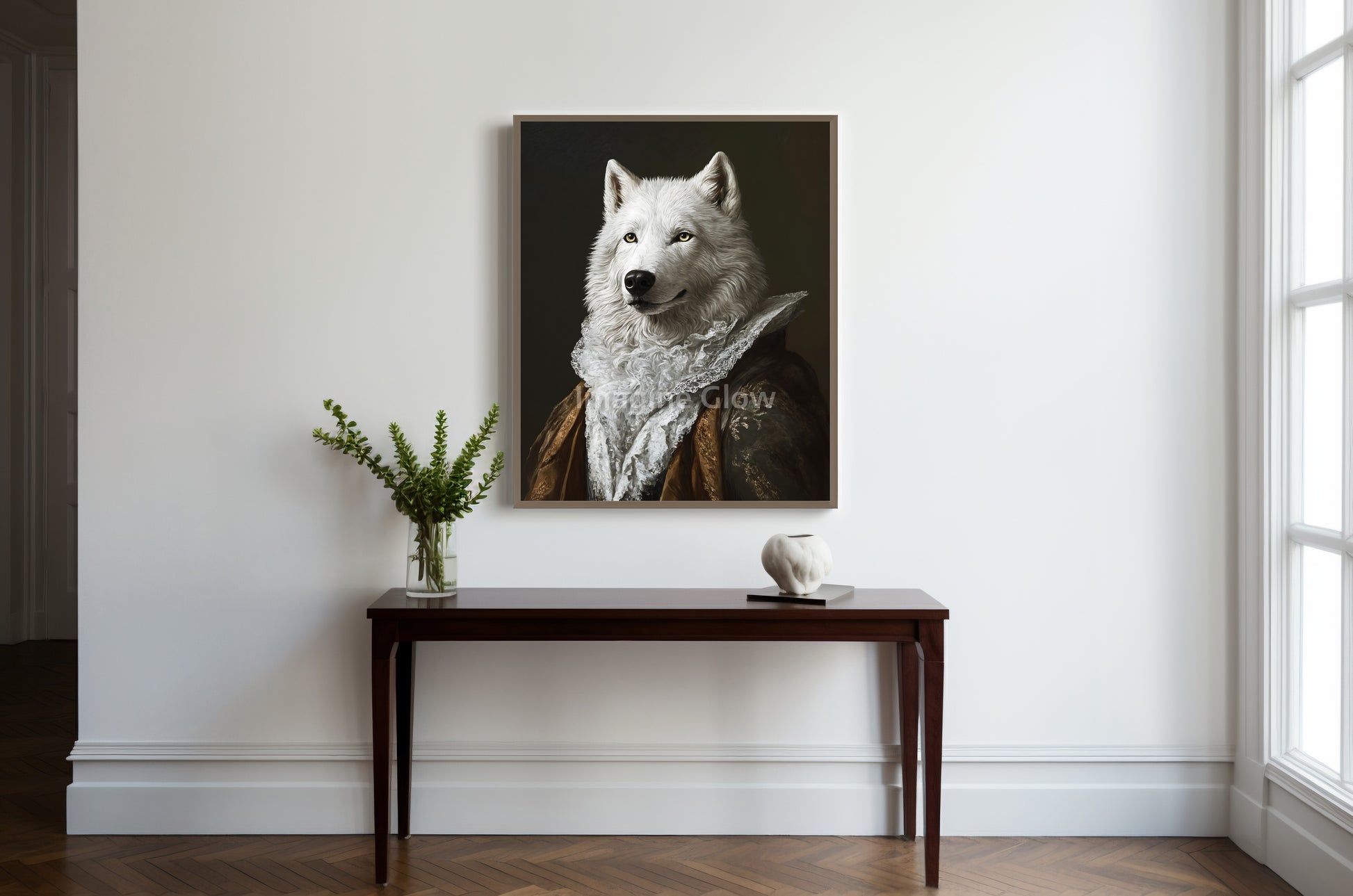 Victorian-inspired digital art of an aristocratic wolf, ready to print.