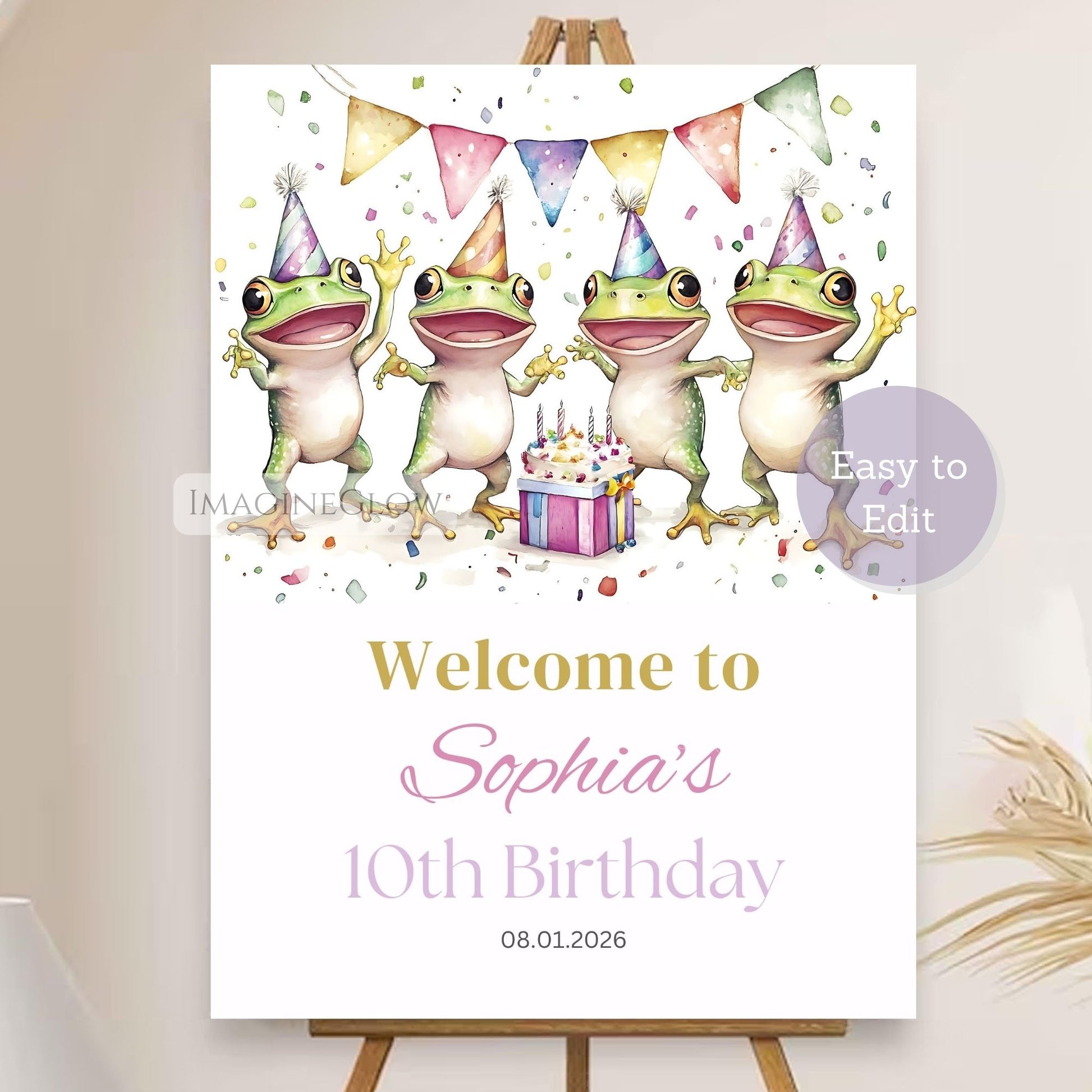 frog birthday welcome sign
pond theme birthday party poster
editable frog birthday sign
