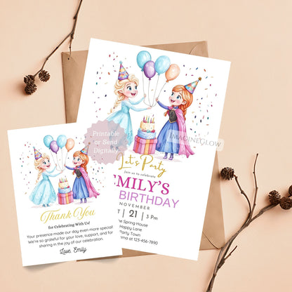 Editable Frozen birthday party invitation and thank you card
Winter Frozen birthday invitation with matching thank you card
