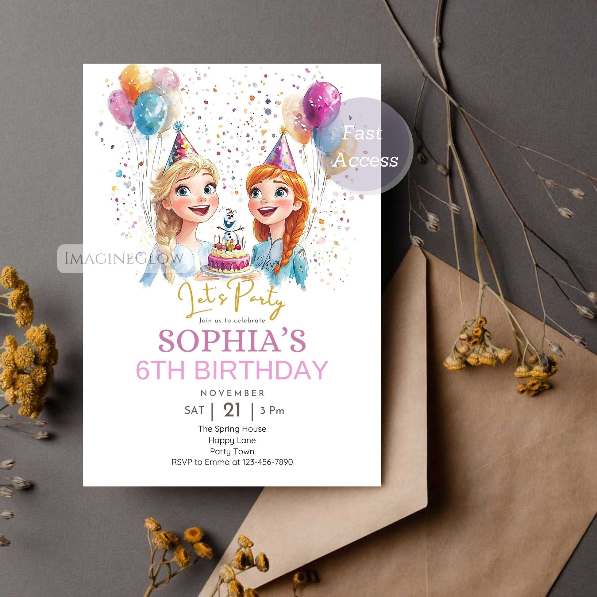 Frozen birthday card template with icy theme
