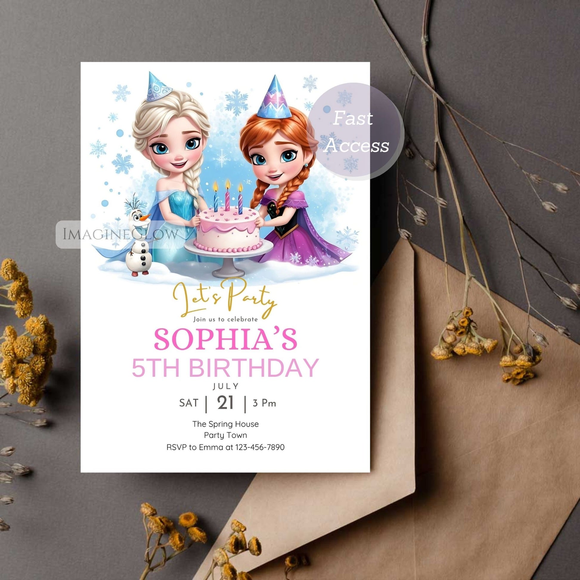 winter frozen invitation template
cute elsa and olaf invitation
