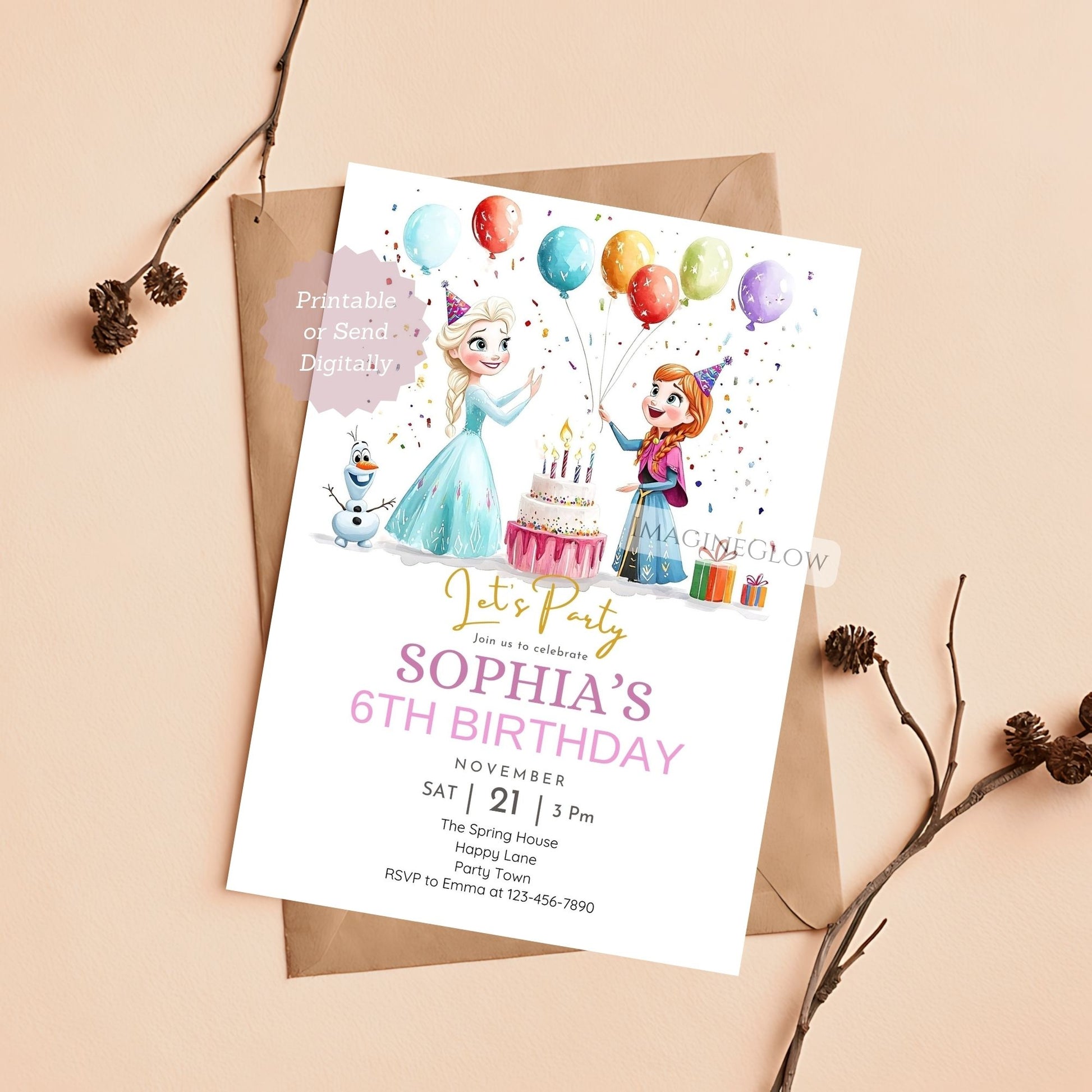 Winter princess birthday invite digital download
