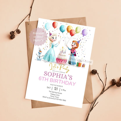 Winter princess birthday invite digital download
