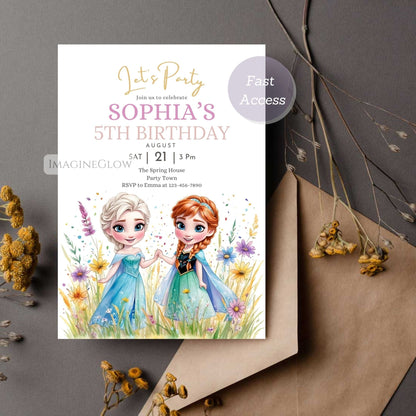 Frozen Elsa Anna Birthday Invitation – Wildflower Party Invite
