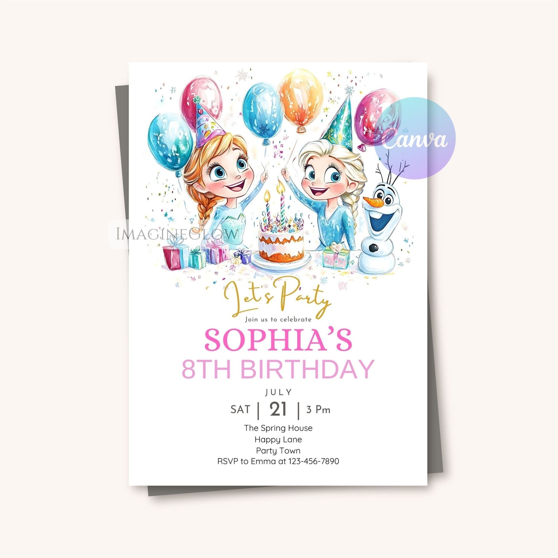 Frozen digital invite editable in Canva
