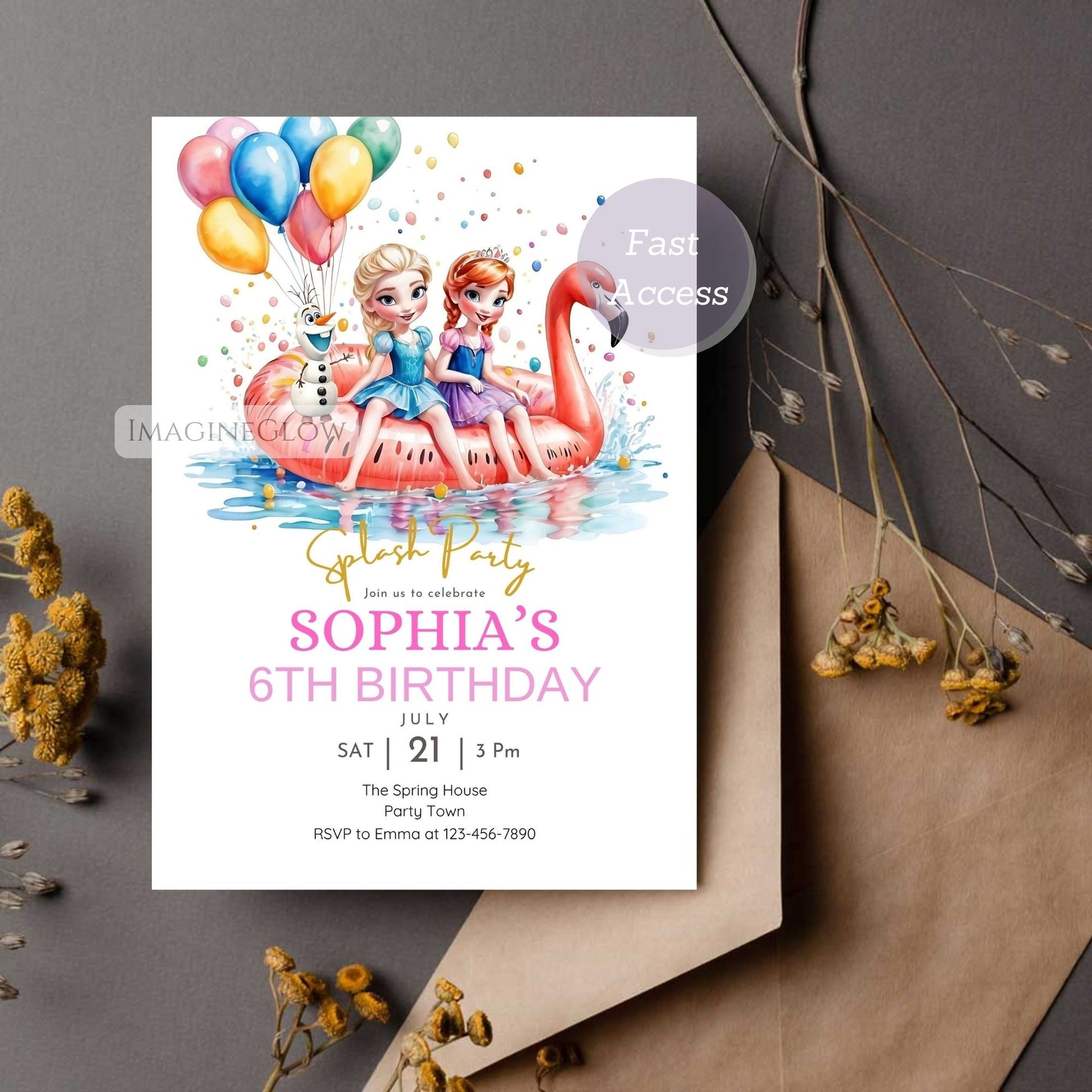 printable frozen birthday invite
editable frozen pool party card
