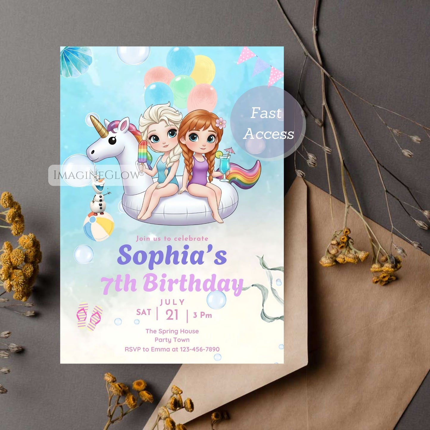 kids frozen summer party invite
