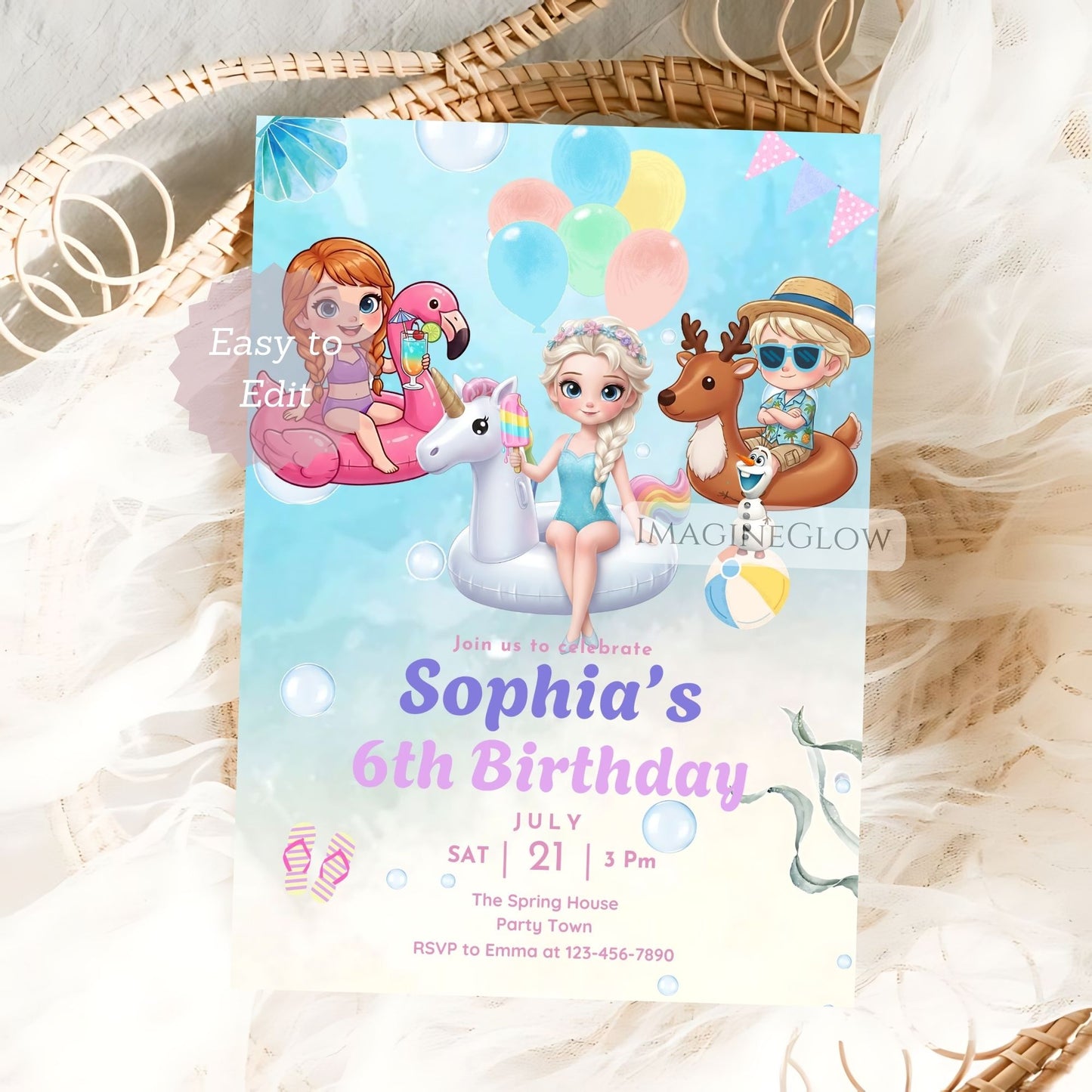 olaf pool party birthday invitation

