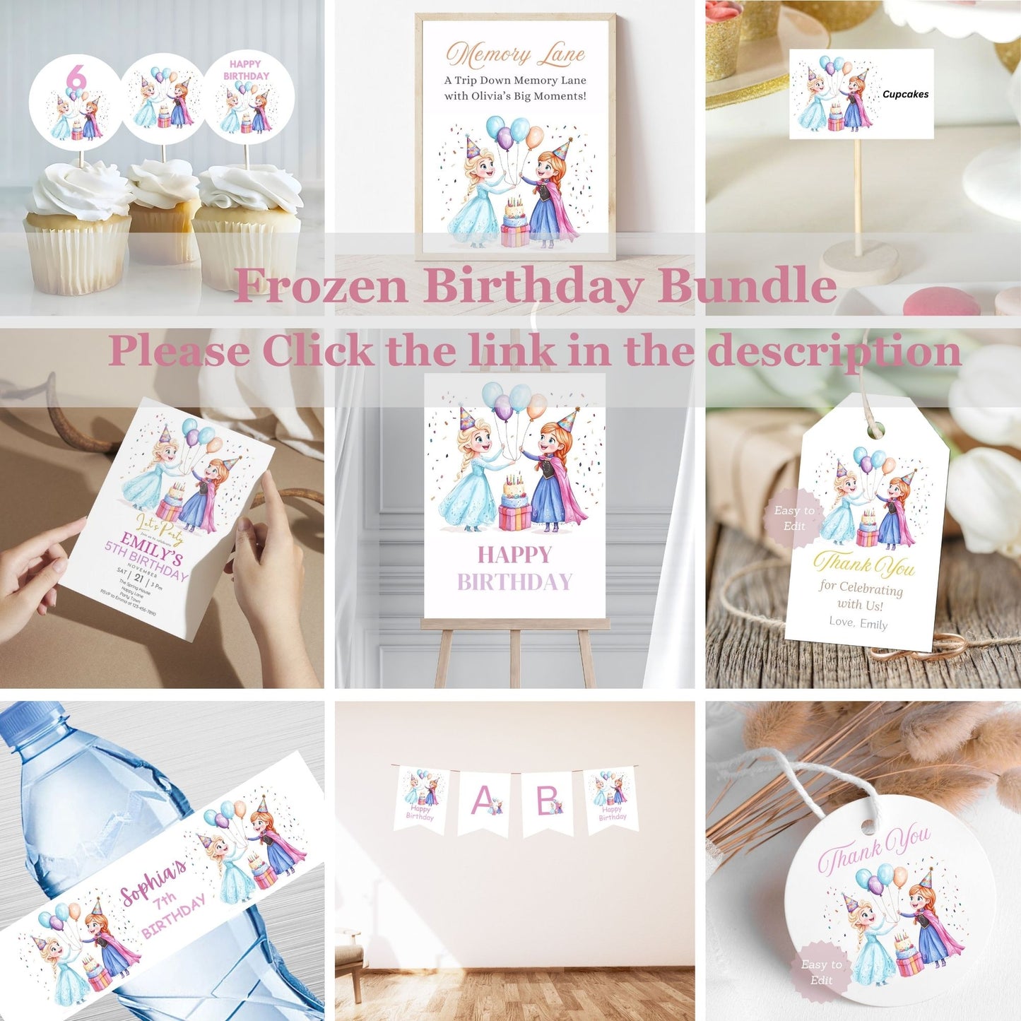 Frozen Birthday Invitation & Thank You Card - Winter Princess Party Set