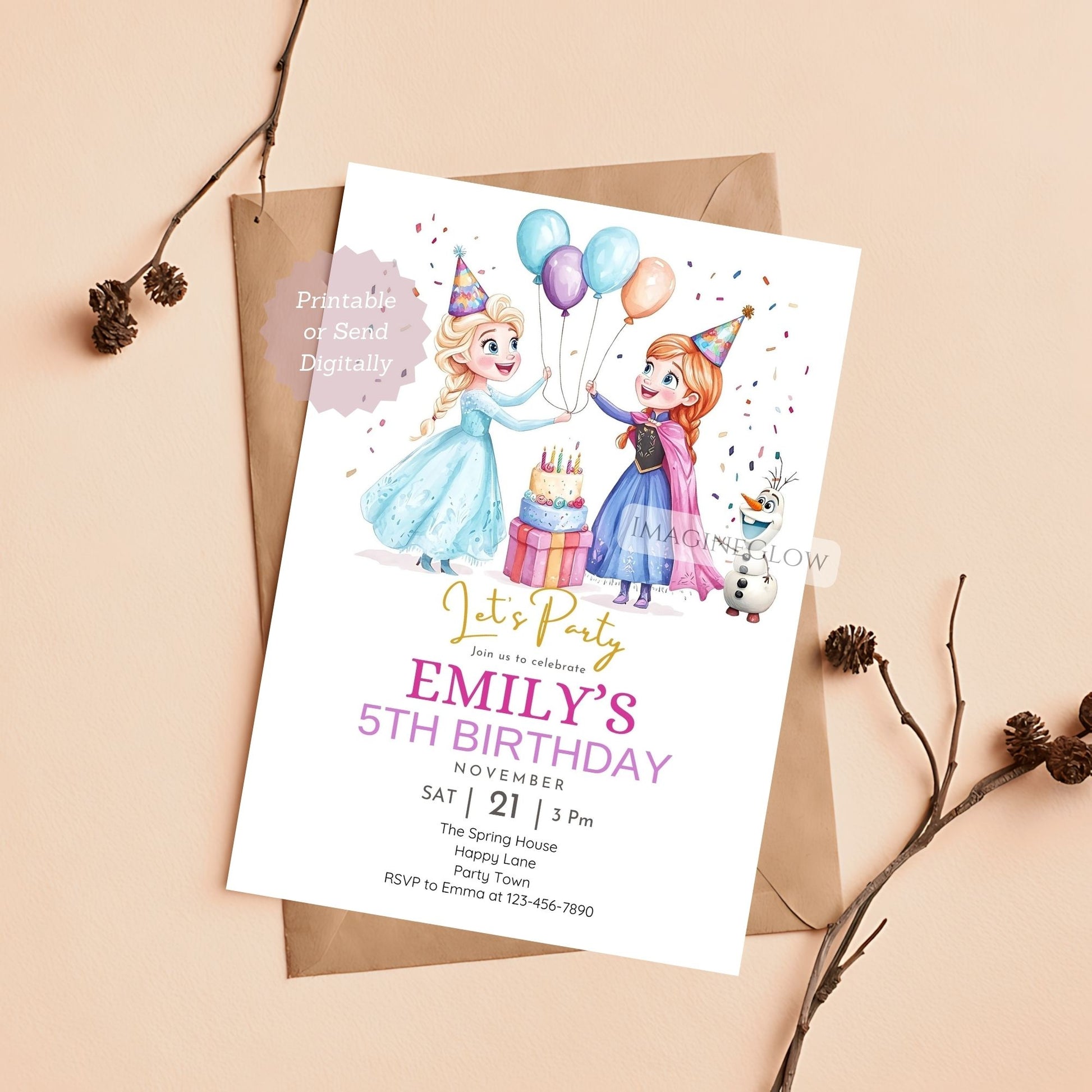 Editable Frozen digital invite for girls
