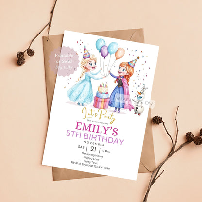 Editable Frozen digital invite for girls
