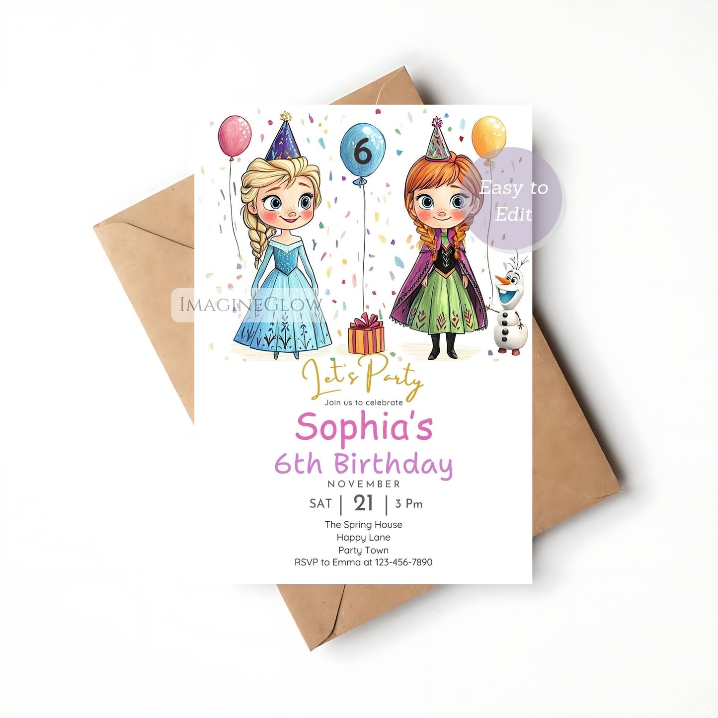 Frozen birthday invitation template Canva
