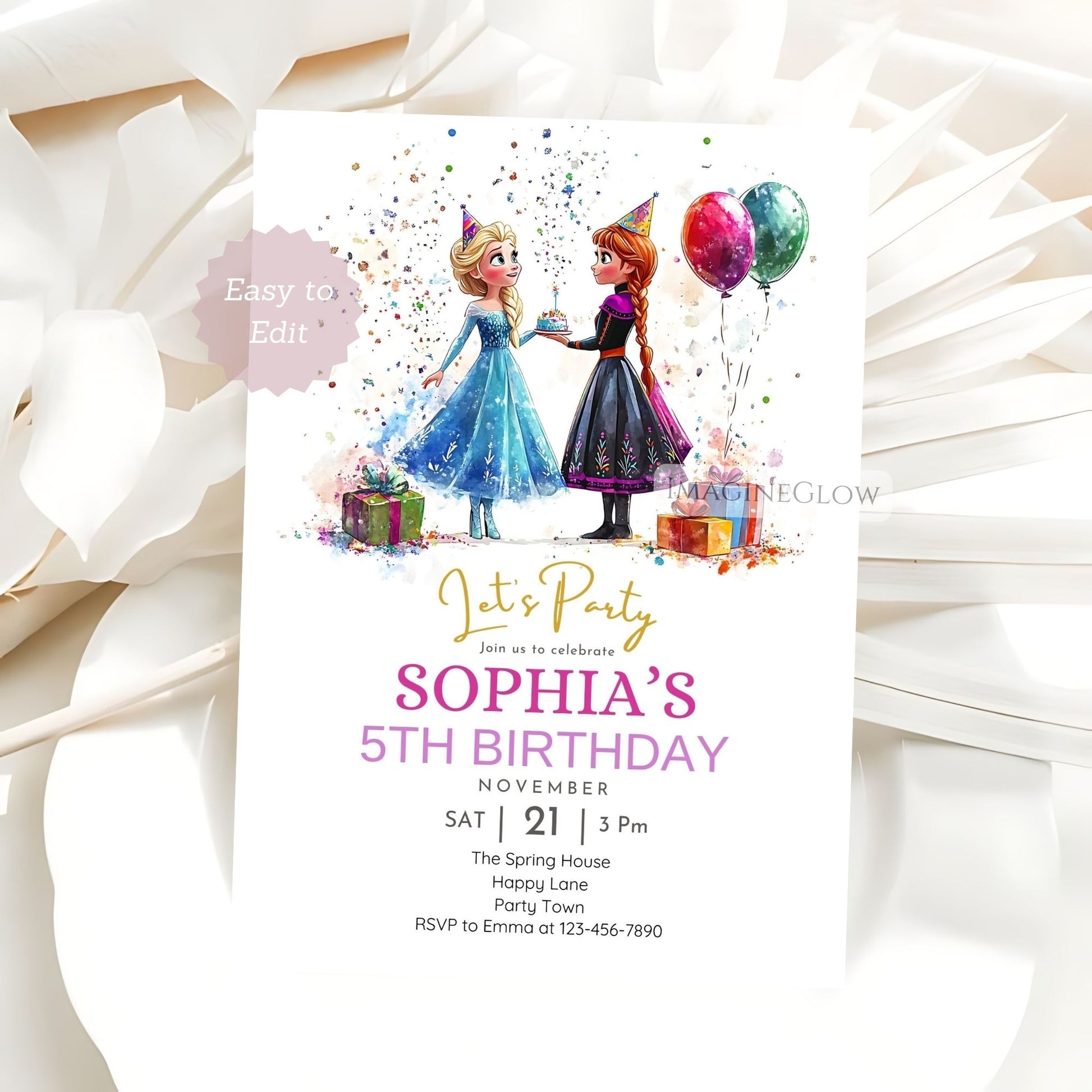 Elsa and Anna winter birthday party invite
