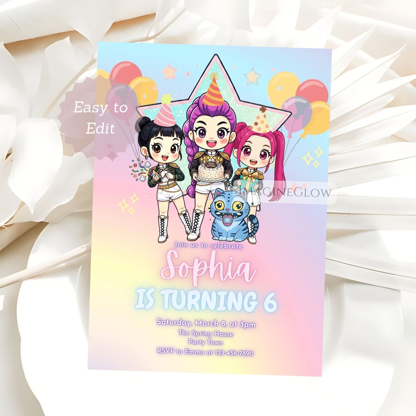 Unique HUNTRIX party invitation for anime and KPOP lovers
