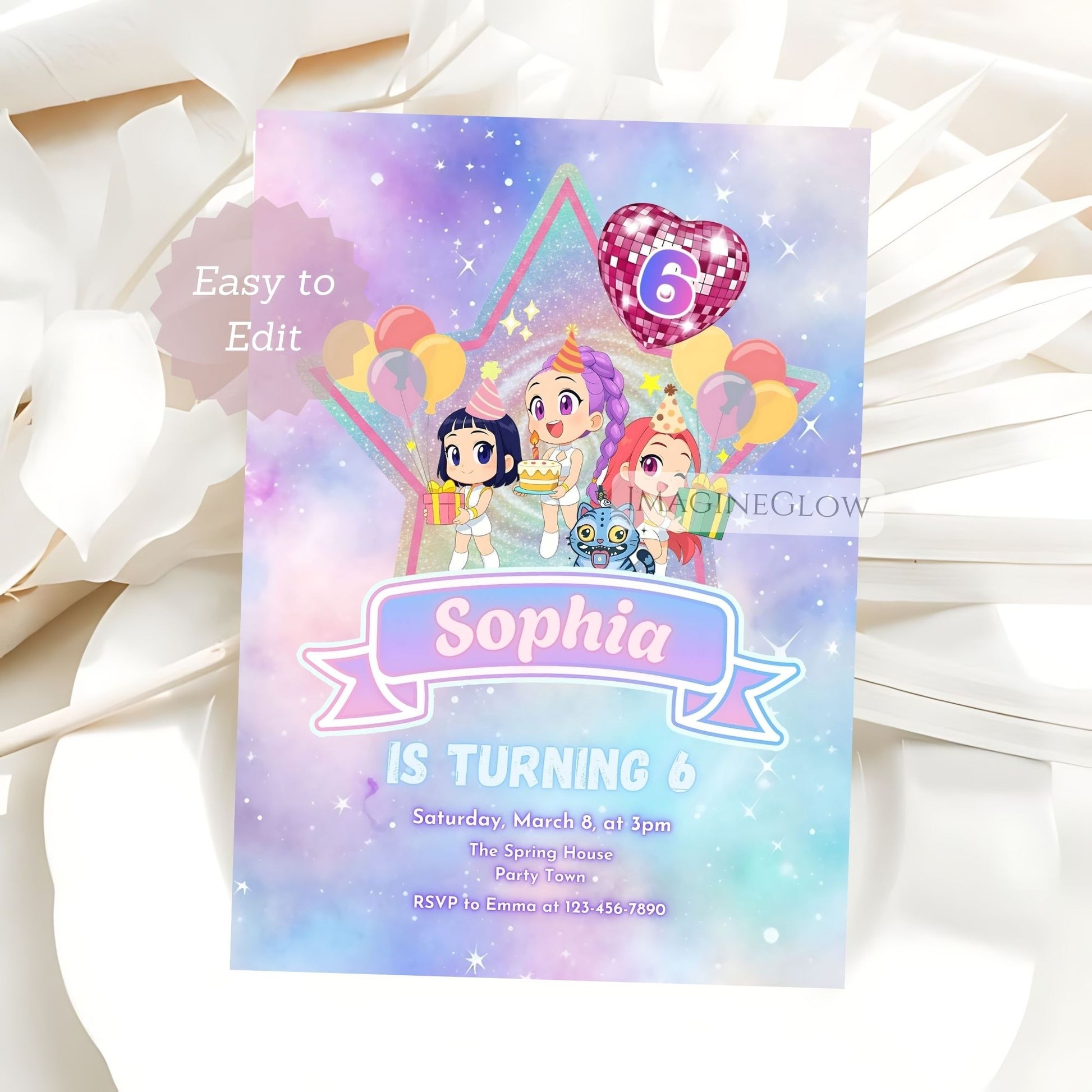 Unique HUNTRIX party invitation for anime and KPOP lovers
