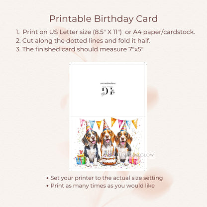 Beagle printable greeting
birthday card for Beagle fans
Beagle dog birthday card printable