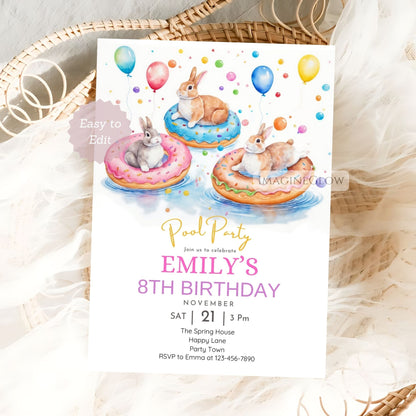 Editable bunny pool party invitation
Cute bunny-themed birthday invite
