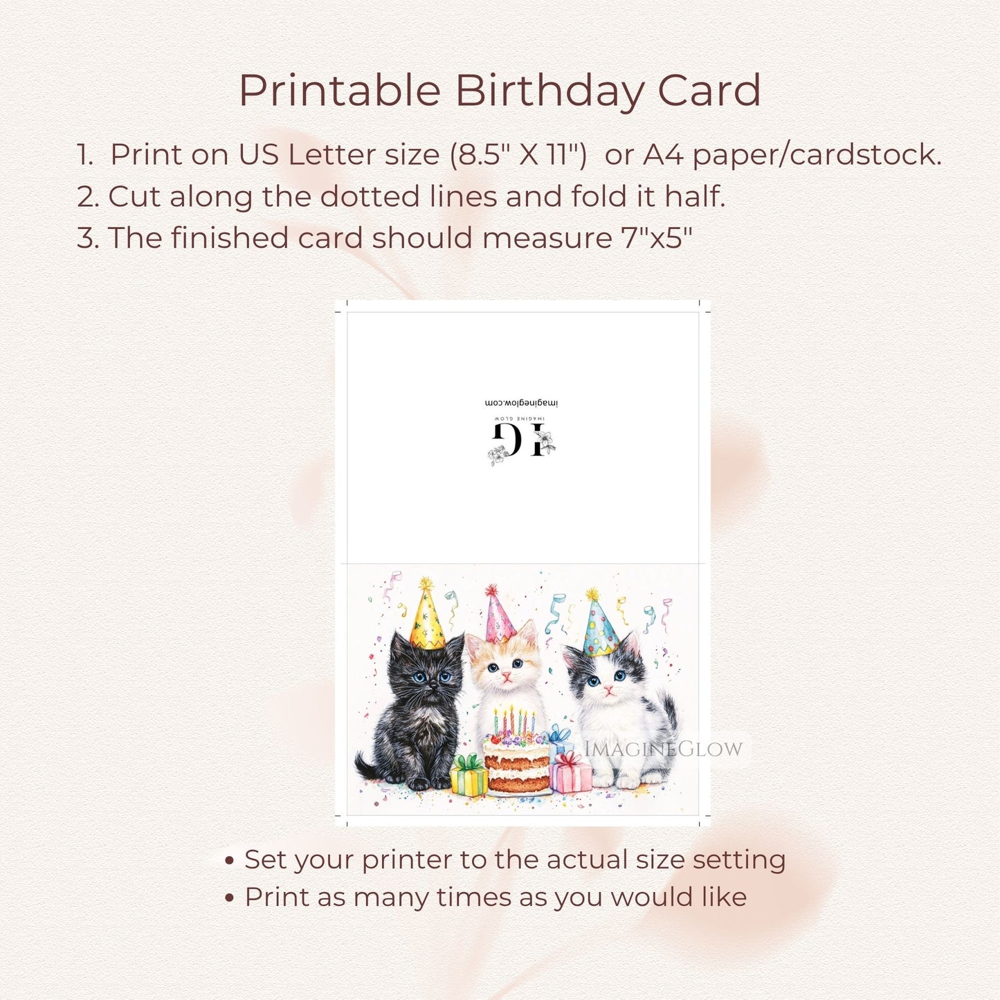 Kitty themed birthday card for all ages
Cartoon style cat birthday card printable format