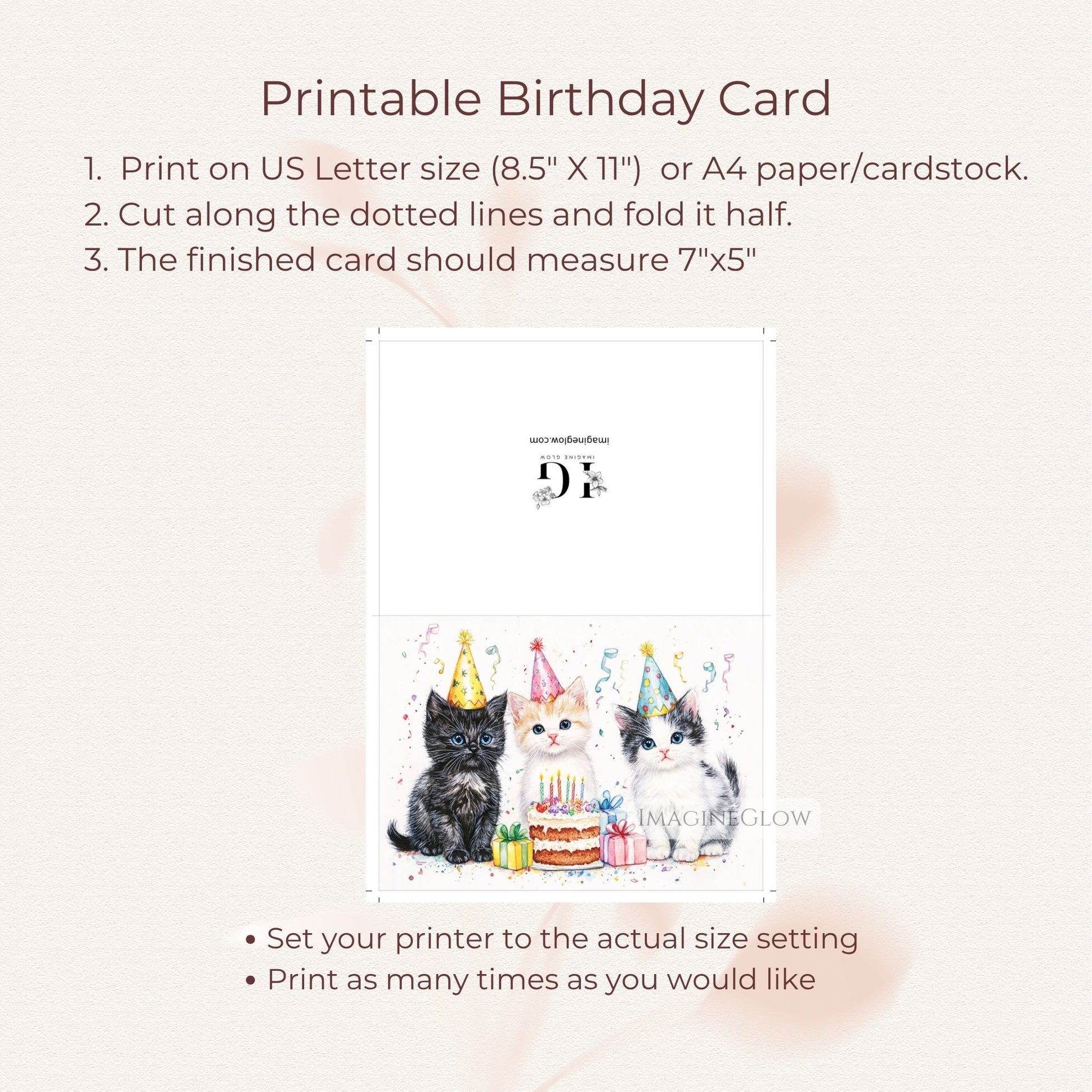 Kitty themed birthday card for all ages
Cartoon style cat birthday card printable format