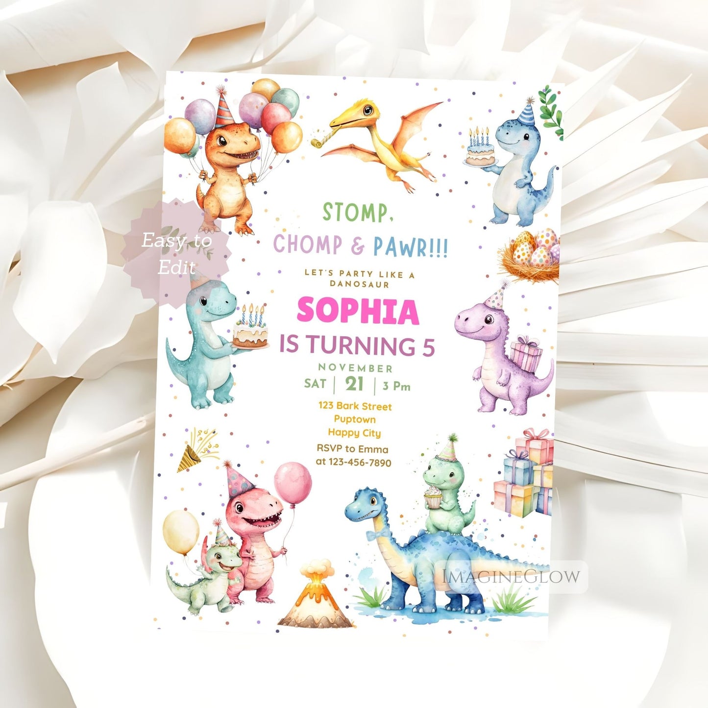 dinosaur party invitation for boys and girls
