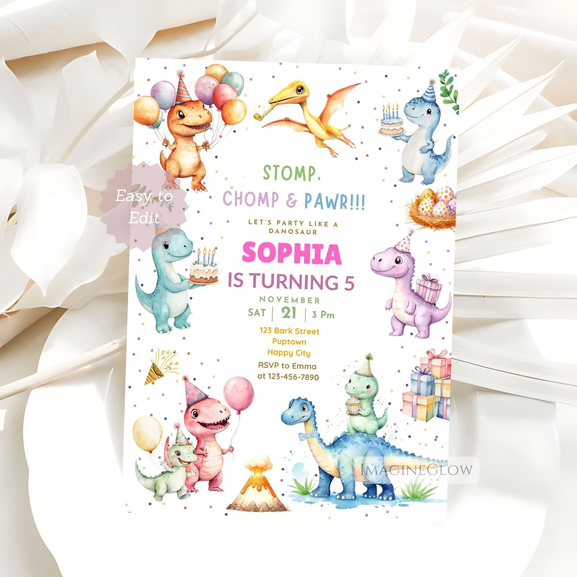 dinosaur party invitation for boys and girls
