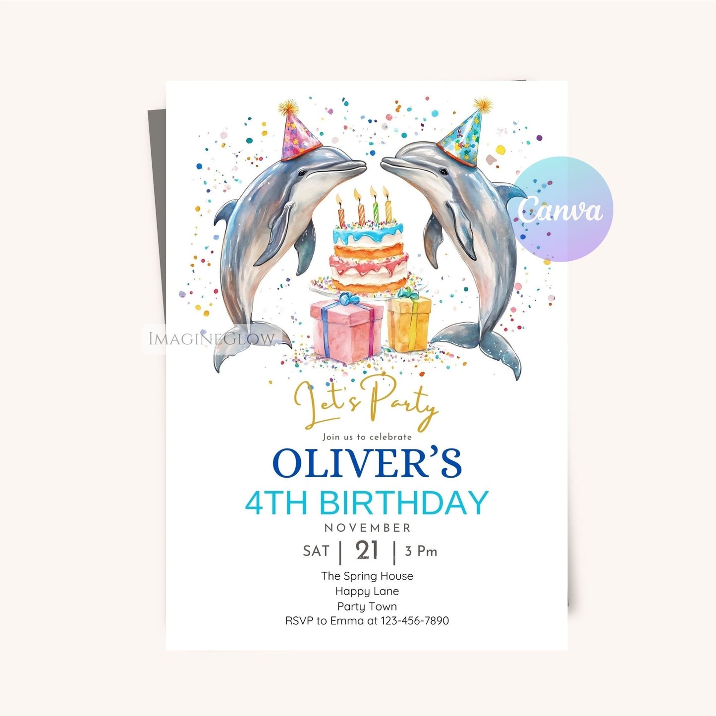 Kids Dolphin Birthday Invitation - Sea Animal Party
