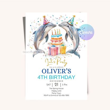 Kids Dolphin Birthday Invitation - Sea Animal Party
