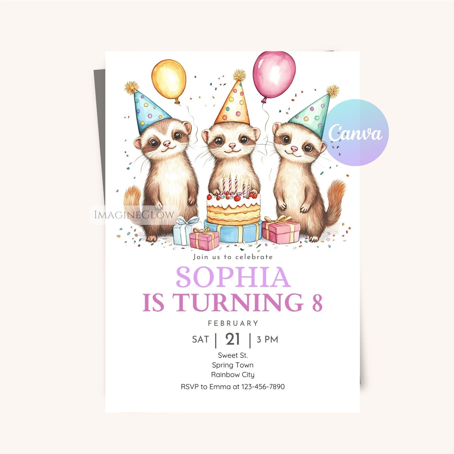 Ferret Adventure Birthday Invitation - Editable Template
