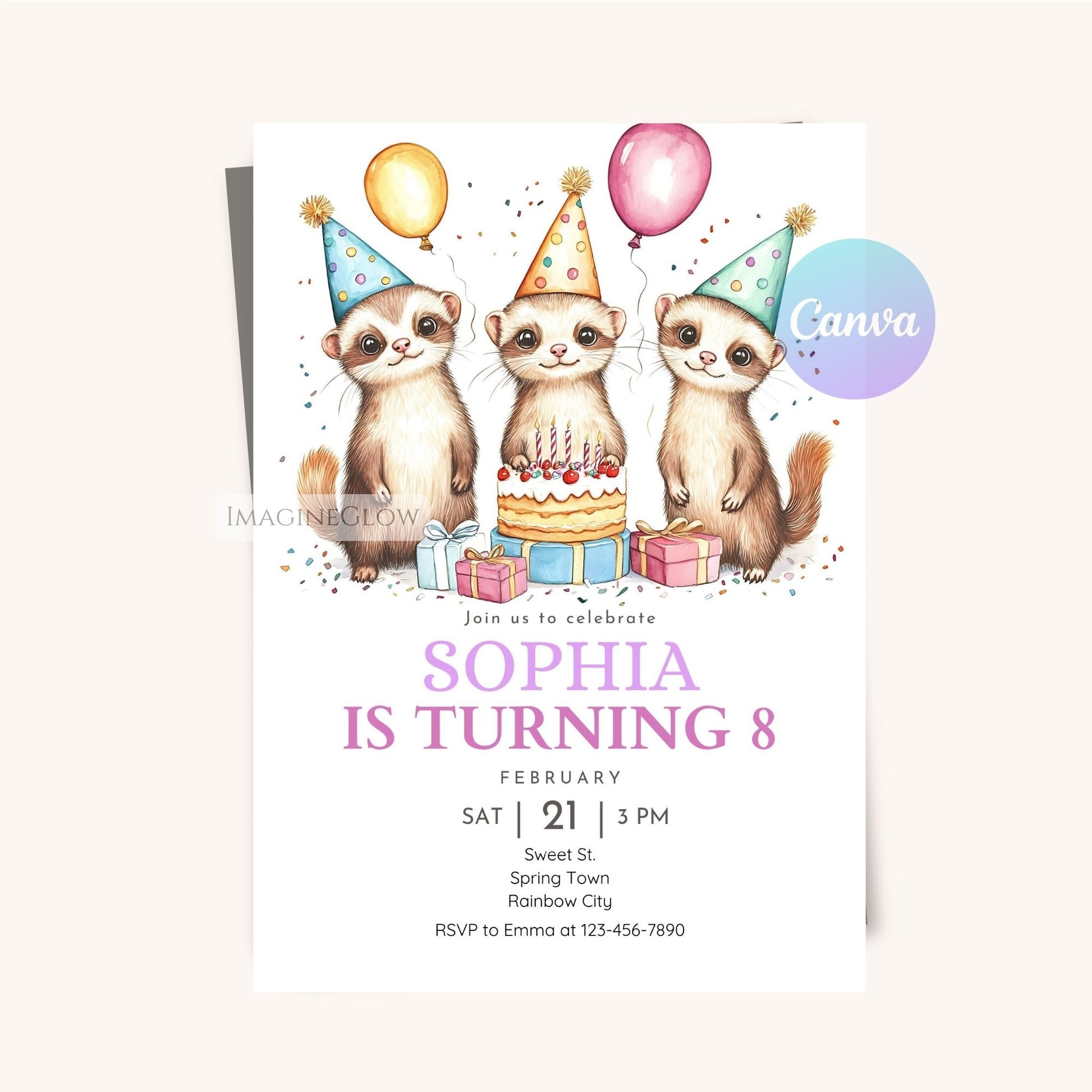 Ferret Adventure Birthday Invitation - Editable Template
