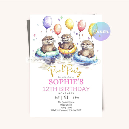 Printable otter-themed invitation featuring an adorable otter.
