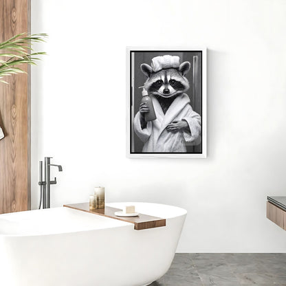 Raccoon-themed toilet poster for restroom decor
