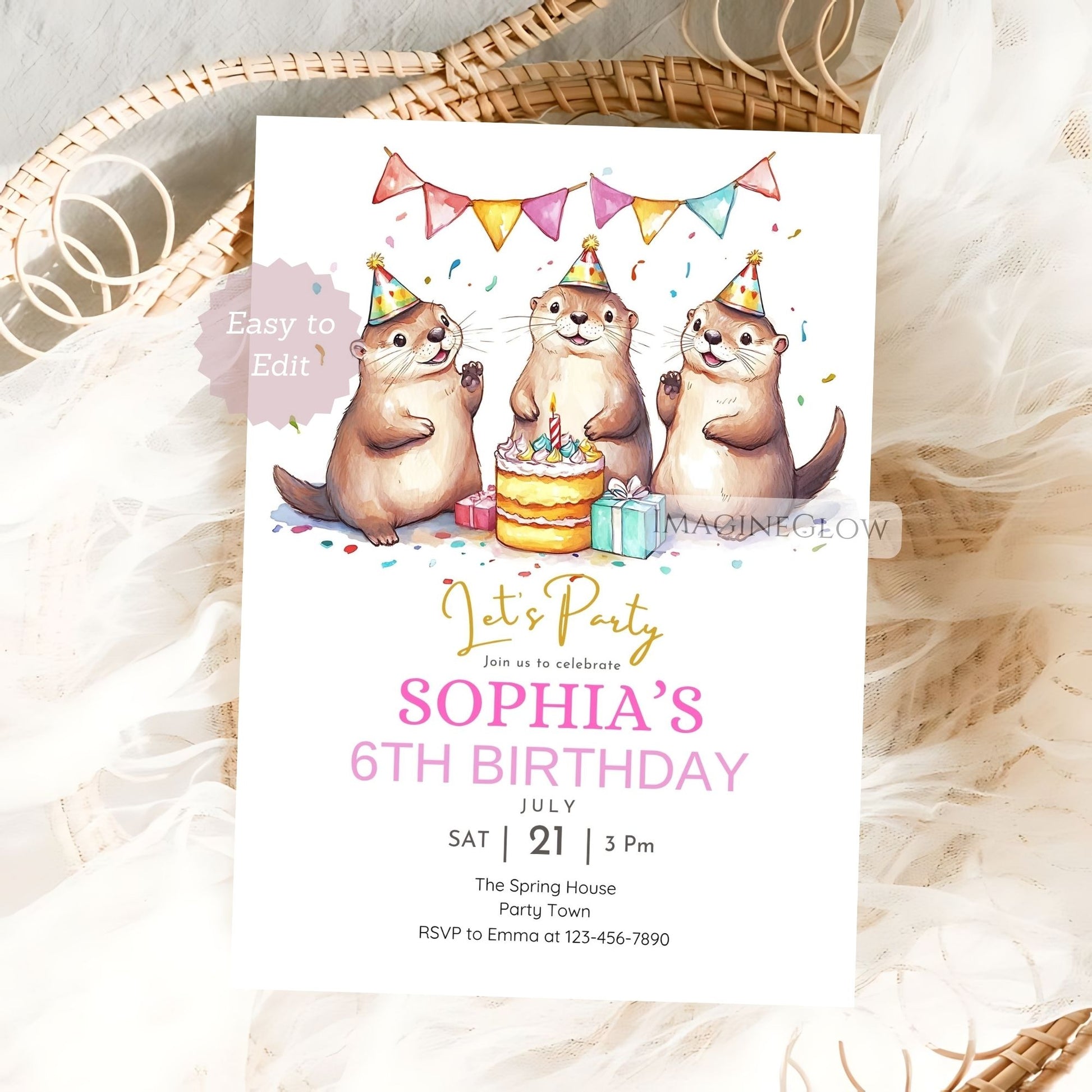 editable otter birthday evite
cute otter birthday card template
