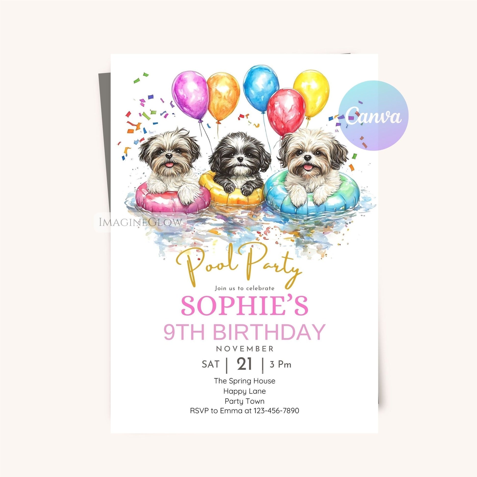 Printable dog-themed invitation featuring a Shih Tzu.
