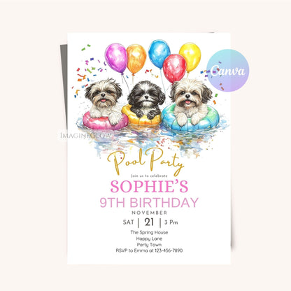 Printable dog-themed invitation featuring a Shih Tzu.
