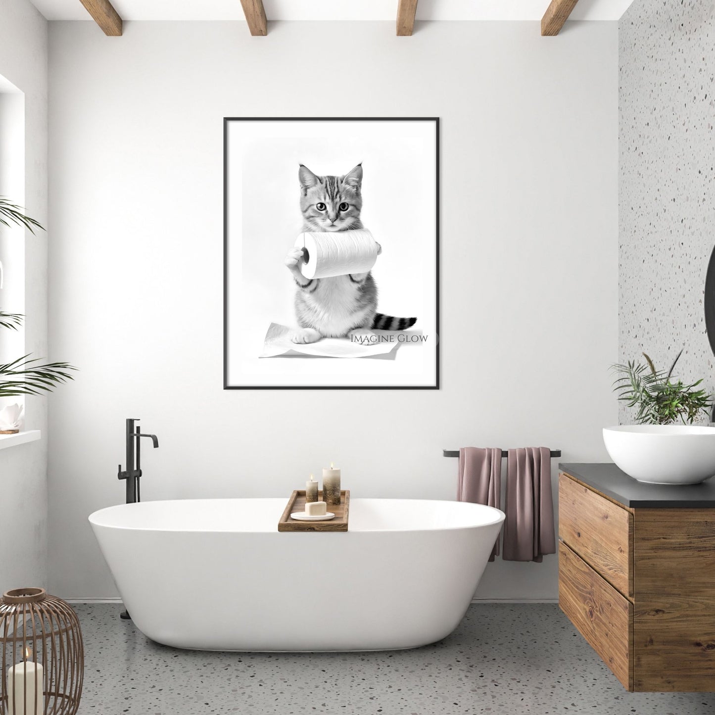 Whimsical cat bathroom decoration
